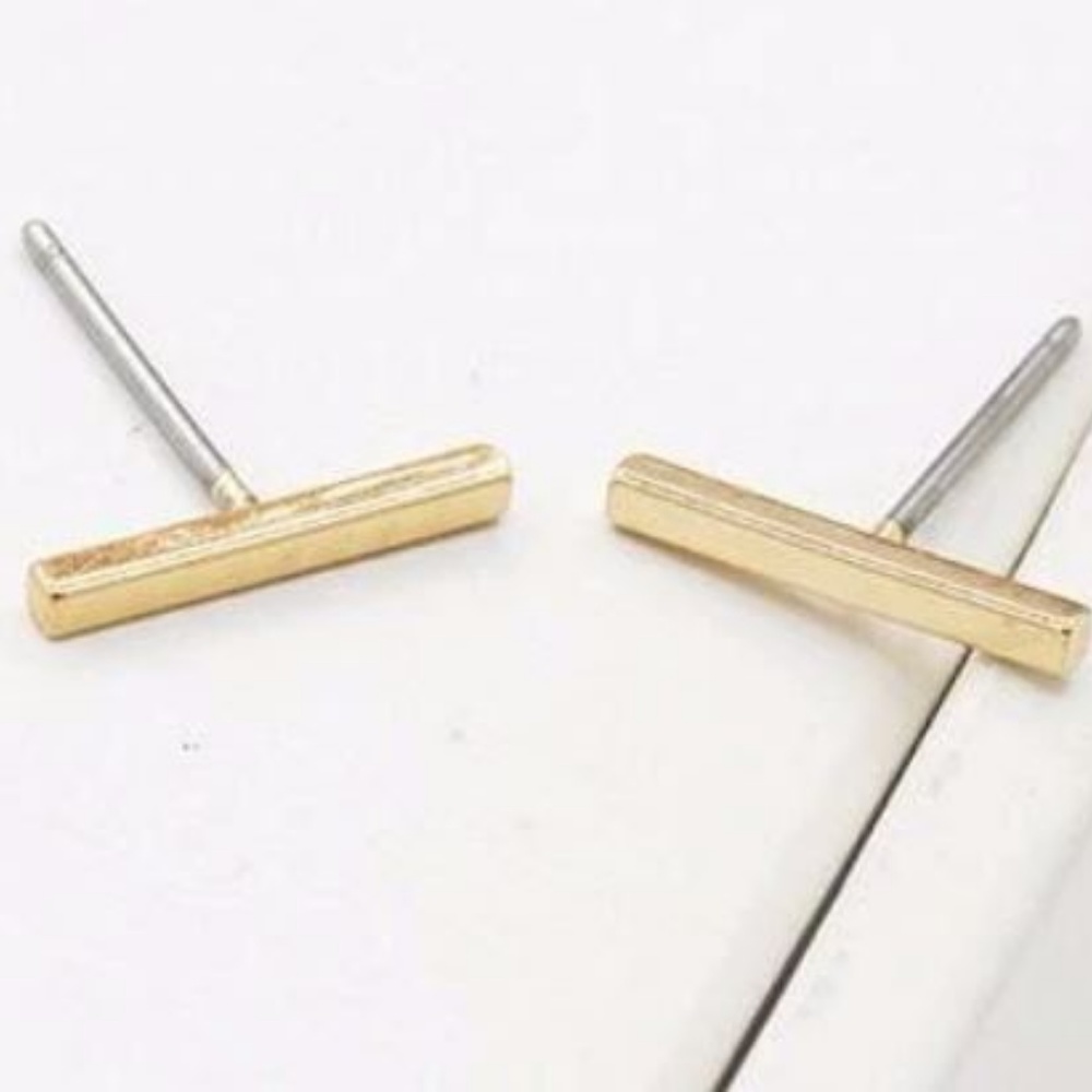 NEW Gold T Stud Earrings Minimal Simple Line
